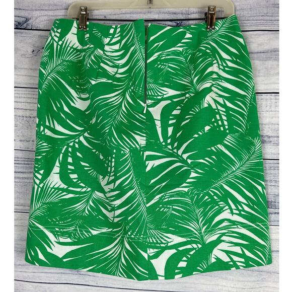 Talbots Pencil Skirt Women 10p Green Tropical Hawaii Cotton Stretch Cruise Beach - Picture 2 of 10